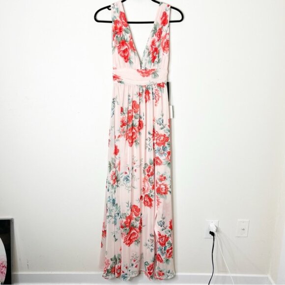 LULUS Garden Meandering Blush Floral Print Maxi Dress Side slit Chiffon Size XS - Picture 5 of 16